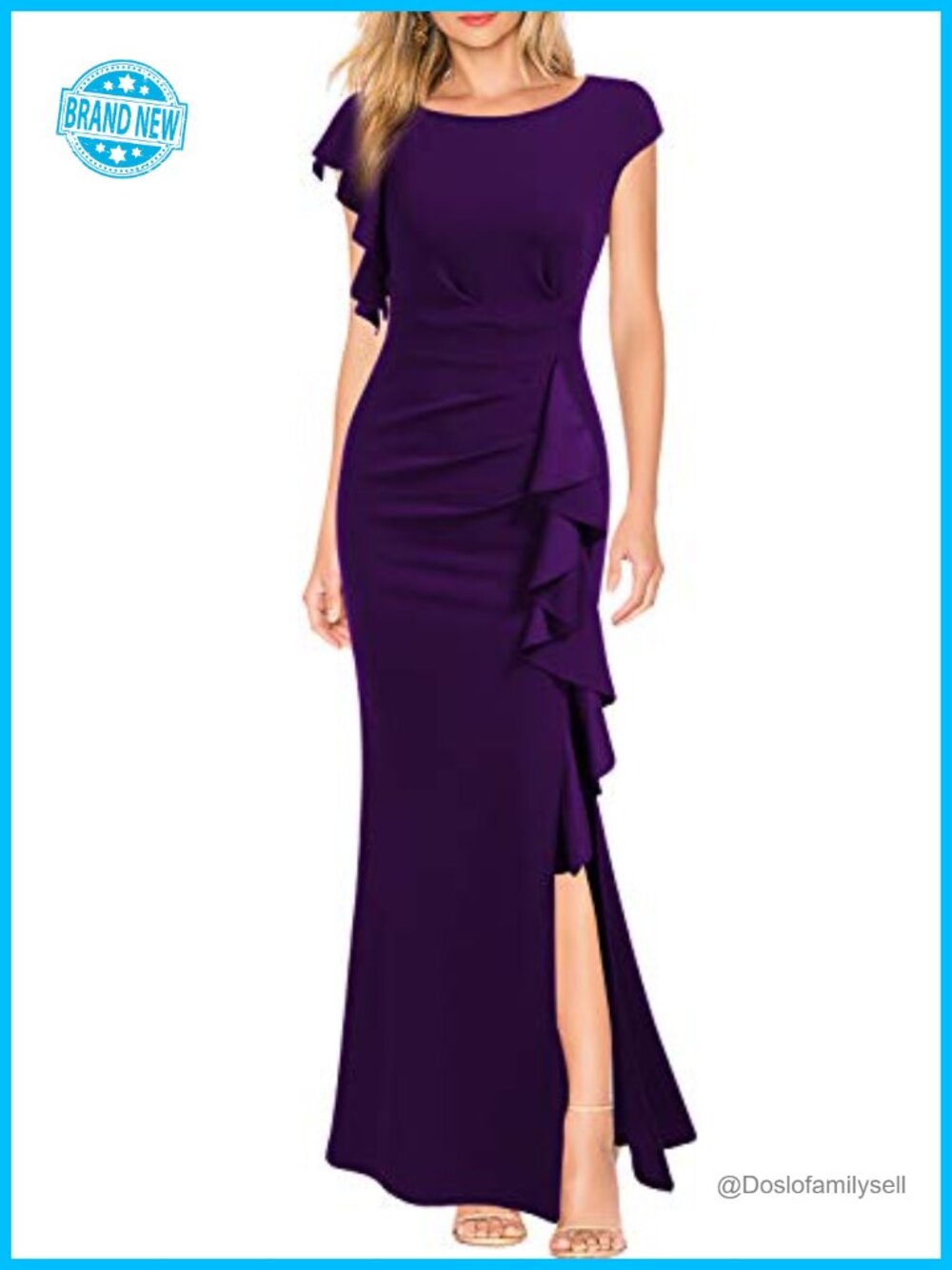 WOOSEA Women's Bodycon Mermaid Evening Cocktail Long Dress Split Hem Stretch